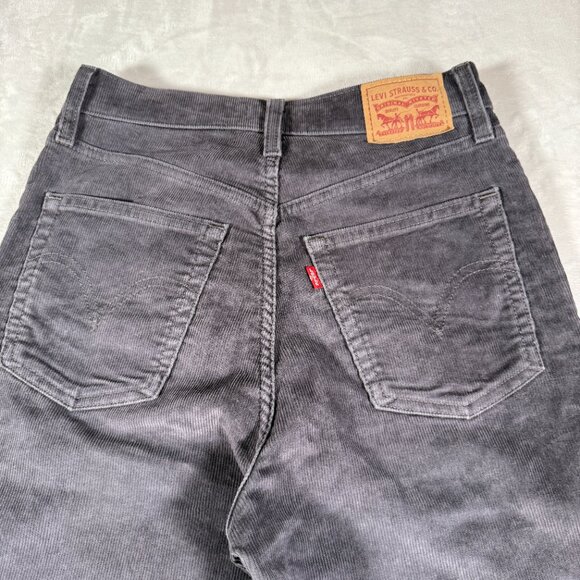 Levis Ribcage Straight Ankle Pants Women Size 27 Gray Corduroy High Rise 28x26 - Picture 14 of 16